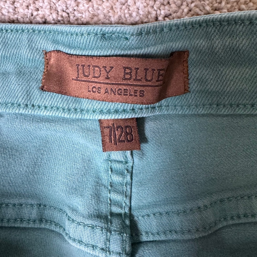 Judy Blue Flare Jeans Turquoise Size 7/28 Raw Hem Boutique Western Cowgirl Boho - Picture 5 of 8